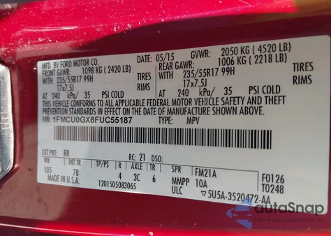 2015 Ford Escape Se from USA, damaged, VIN 1FMCU0GX8FUC55187
